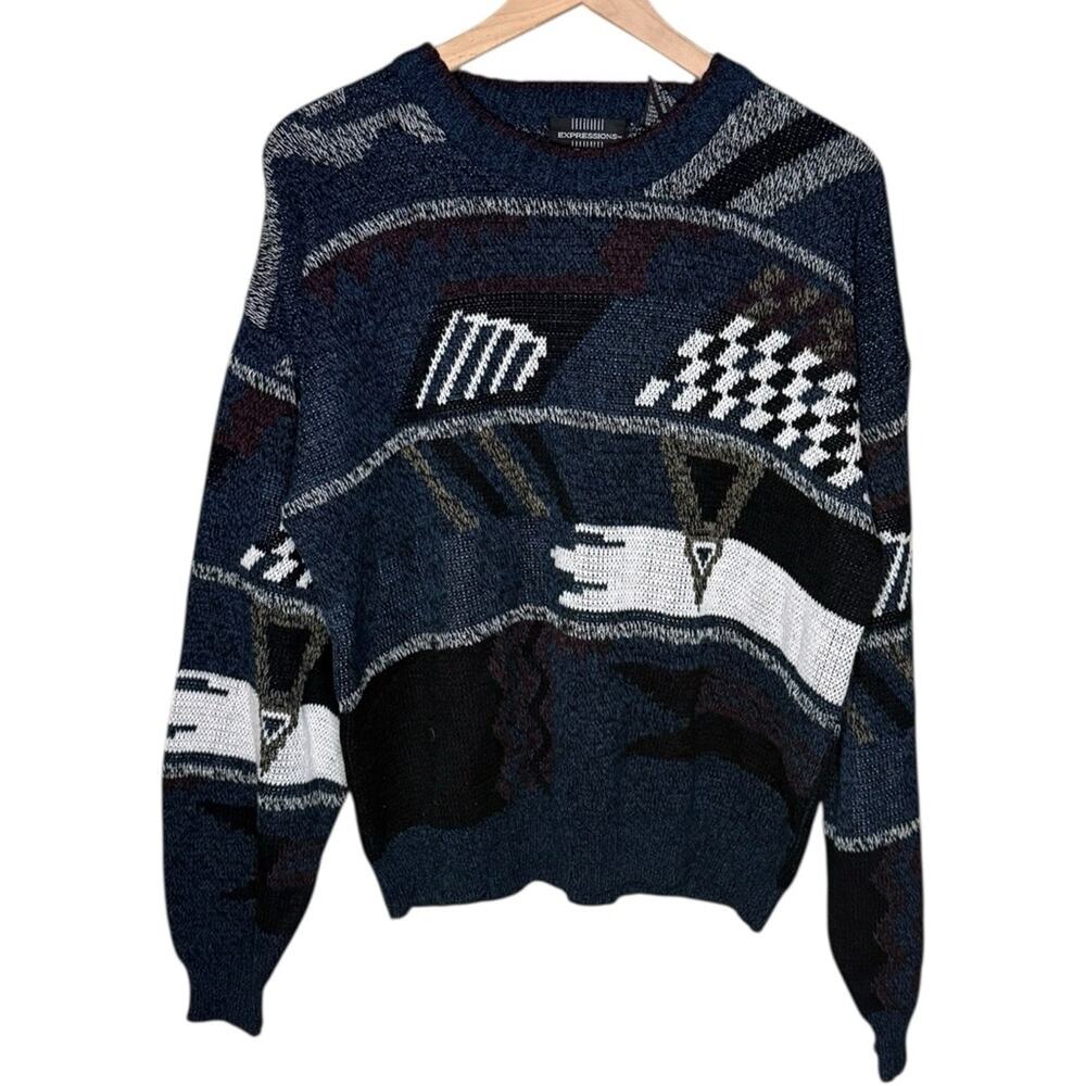 Vintage Expressions Unisex Sweater Sz Large Acrylic Printed Crewneck